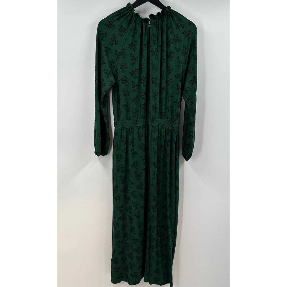 Boden Long Sleeve Maxi Green and Black Floral Dress Size 14 Long